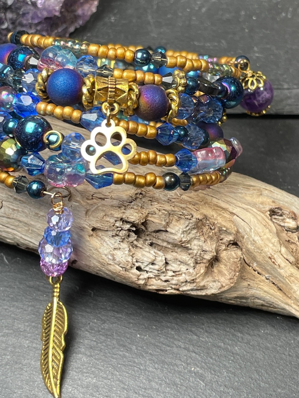 PRICE DROPPED Artisan Moonlit Paws Gemstone Wrap Bracelet - Picture 4 of 10